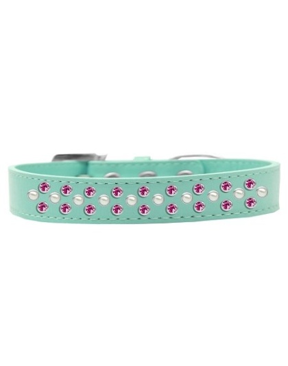 Sprinkles Dog Collar Pearl and Bright Pink Crystals Size 12 Aqua