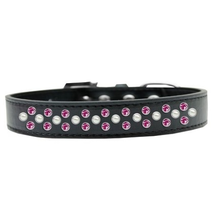 Sprinkles Dog Collar Pearl and Bright Pink Crystals Size 12 Black