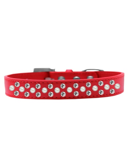 Sprinkles Dog Collar Pearl and Clear Crystals Size 12 Red