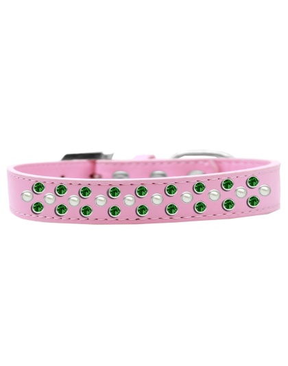 Sprinkles Dog Collar Pearl and Emerald Green Crystals Size 12 Light Pink