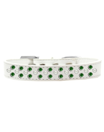 Sprinkles Dog Collar Pearl and Emerald Green Crystals Size 12 White
