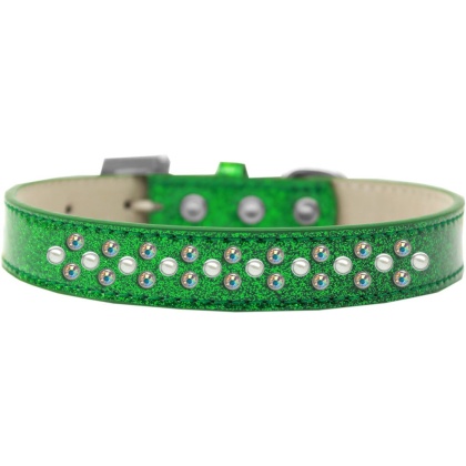 Sprinkles Ice Cream Dog Collar Pearl and AB Crystals Size 12 Emerald Green