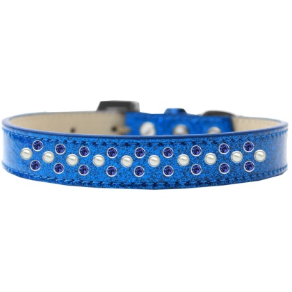 Sprinkles Ice Cream Dog Collar Pearl and Blue Crystals Size 12 Blue