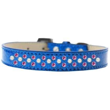 Sprinkles Ice Cream Dog Collar Pearl and Bright Pink Crystals Size 12 Blue