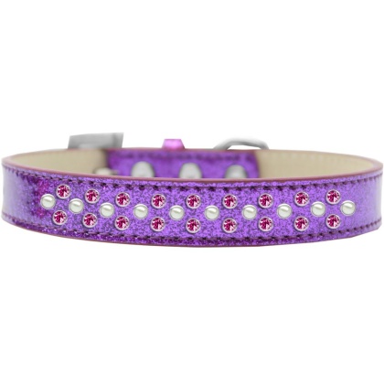 Sprinkles Ice Cream Dog Collar Pearl and Bright Pink Crystals Size 12 Purple