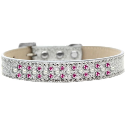 Sprinkles Ice Cream Dog Collar Pearl and Bright Pink Crystals Size 12 Silver
