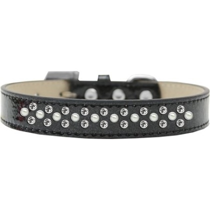 Sprinkles Ice Cream Dog Collar Pearl and Clear Crystals Size 12 Black