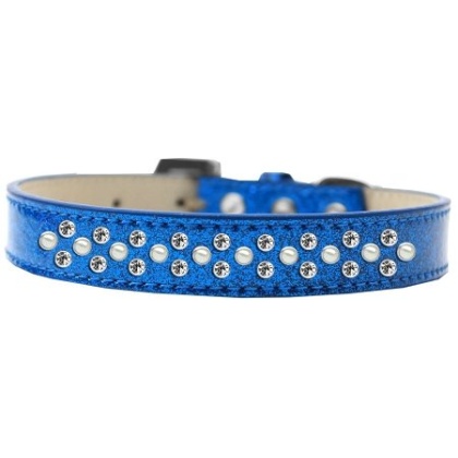 Sprinkles Ice Cream Dog Collar Pearl and Clear Crystals Size 12 Blue