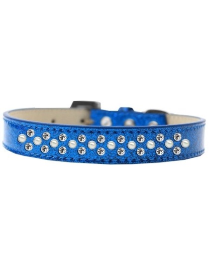 Sprinkles Ice Cream Dog Collar Pearl and Clear Crystals Size 12 Blue