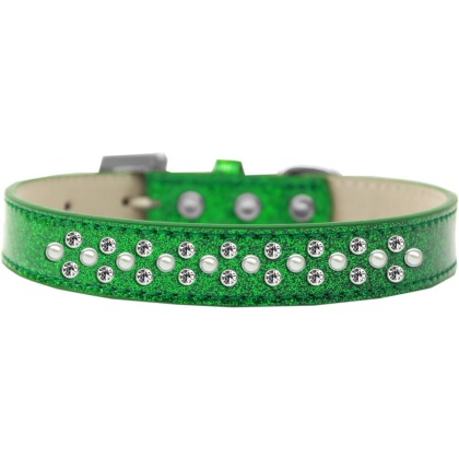 Sprinkles Ice Cream Dog Collar Pearl and Clear Crystals Size 12 Emerald Green