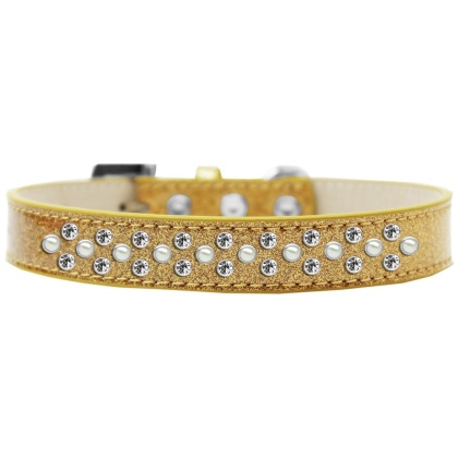 Sprinkles Ice Cream Dog Collar Pearl and Clear Crystals Size 12 Gold