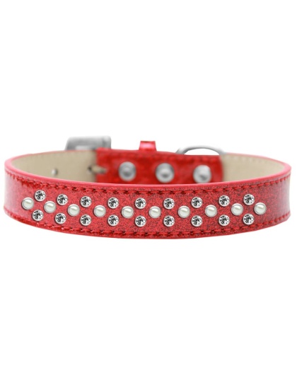 Sprinkles Ice Cream Dog Collar Pearl and Clear Crystals Size 12 Red