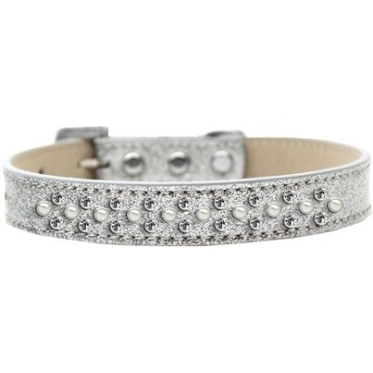 Sprinkles Ice Cream Dog Collar Pearl and Clear Crystals Size 12 Silver