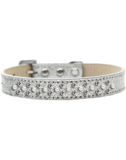 Sprinkles Ice Cream Dog Collar Pearl and Clear Crystals Size 12 Silver
