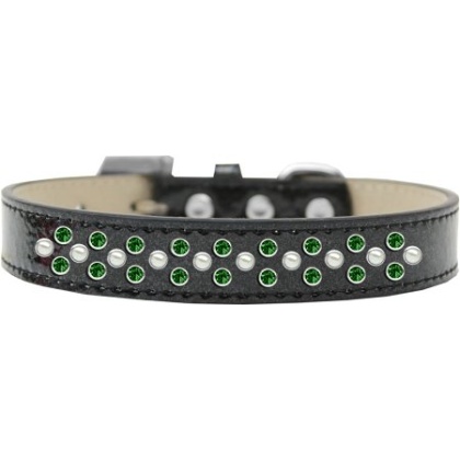 Sprinkles Ice Cream Dog Collar Pearl and Emerald Green Crystals Size 12 Black