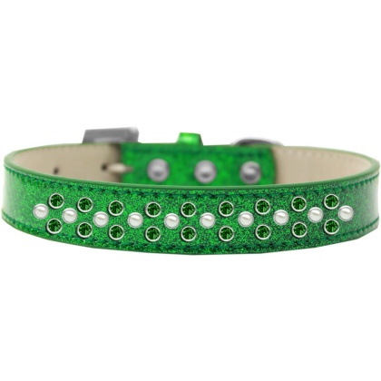 Sprinkles Ice Cream Dog Collar Pearl and Emerald Green Crystals Size 12 Emerald Green