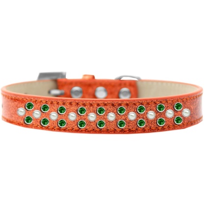 Sprinkles Ice Cream Dog Collar Pearl and Emerald Green Crystals Size 12 Orange