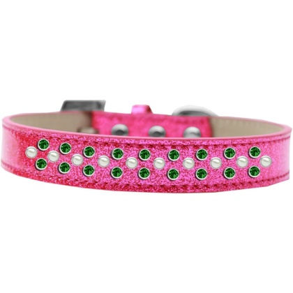 Sprinkles Ice Cream Dog Collar Pearl and Emerald Green Crystals Size 12 Pink