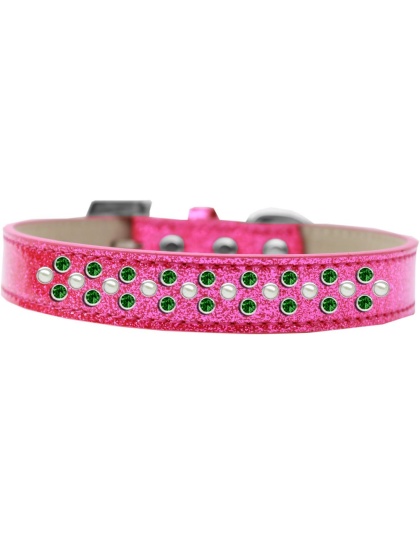Sprinkles Ice Cream Dog Collar Pearl and Emerald Green Crystals Size 12 Pink