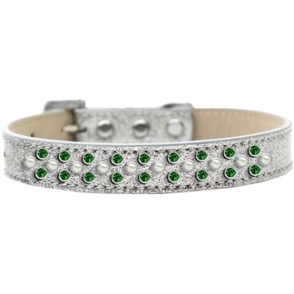 Sprinkles Ice Cream Dog Collar Pearl and Emerald Green Crystals Size 12 Silver