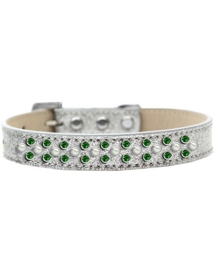 Sprinkles Ice Cream Dog Collar Pearl and Emerald Green Crystals Size 12 Silver