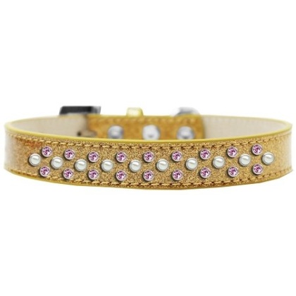 Sprinkles Ice Cream Dog Collar Pearl and Light Pink Crystals Size 12 Gold