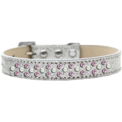 Sprinkles Ice Cream Dog Collar Pearl and Light Pink Crystals Size 12 Silver