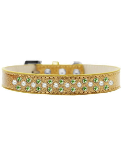 Sprinkles Ice Cream Dog Collar Pearl and Lime Green Crystals Size 12 Gold