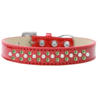 Sprinkles Ice Cream Dog Collar Pearl and Lime Green Crystals Size 12 Red