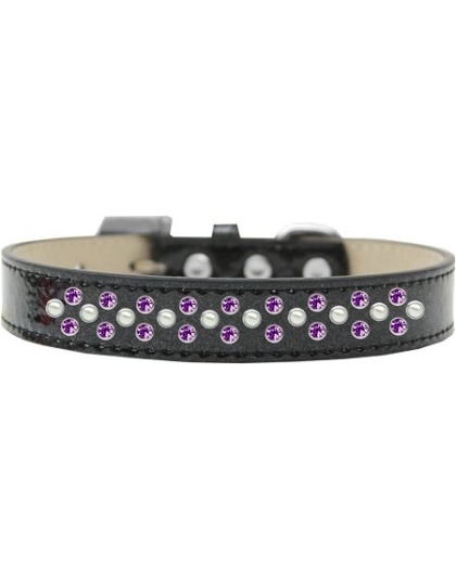 Sprinkles Ice Cream Dog Collar Pearl and Purple Crystals Size 12 Black