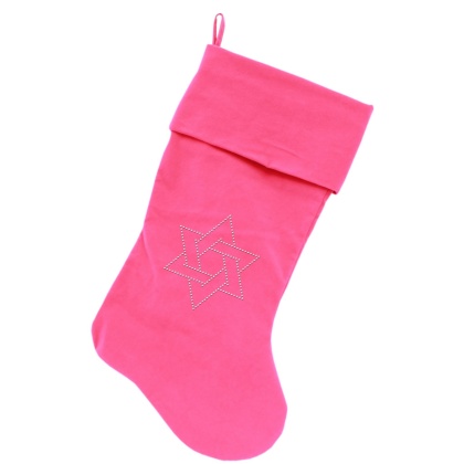 Star of David Rhinestone 18 inch Velvet Christmas Stocking Pink