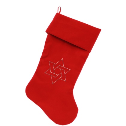 Star of David Rhinestone 18 inch Velvet Christmas Stocking Red