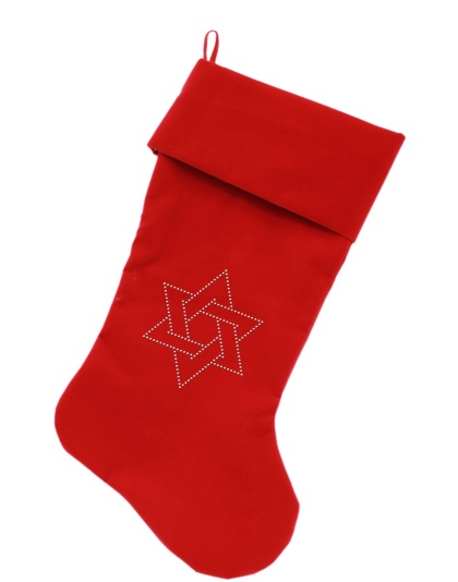 Star of David Rhinestone 18 inch Velvet Christmas Stocking Red