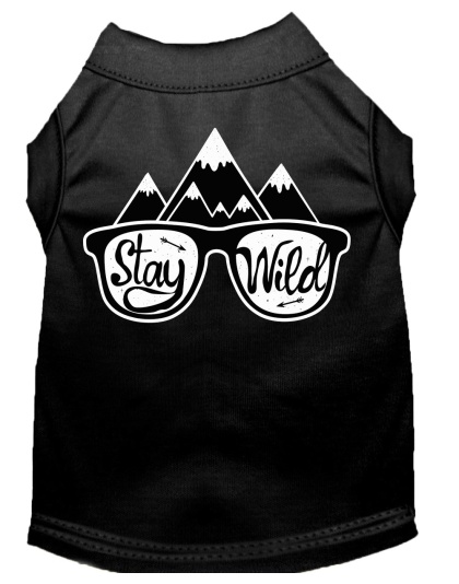 Stay Wild Screen Print Dog Shirt Black Lg