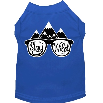 Stay Wild Screen Print Dog Shirt Blue Lg