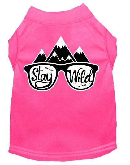 Stay Wild Screen Print Dog Shirt Bright Pink Lg