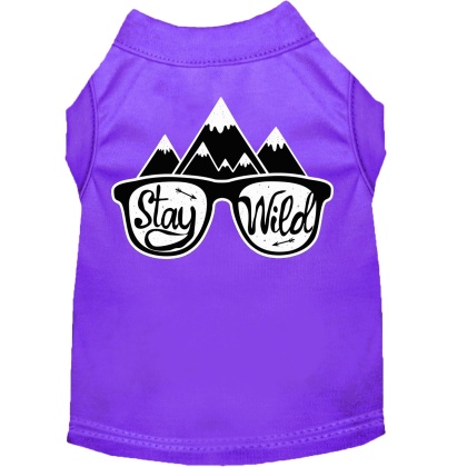 Stay Wild Screen Print Dog Shirt Purple Lg