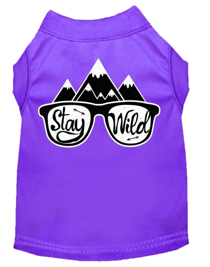 Stay Wild Screen Print Dog Shirt Purple Lg