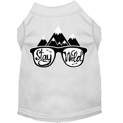 Stay Wild Screen Print Dog Shirt White Lg