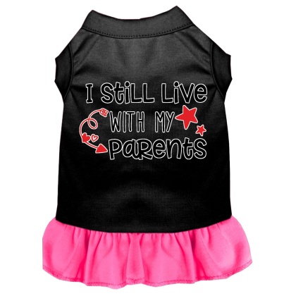 Still Live with my Parents Screen Print Dog Dress Black with Bright Pink Lg