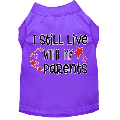 Still Live with my Parents Screen Print Dog Shirt Purple Lg