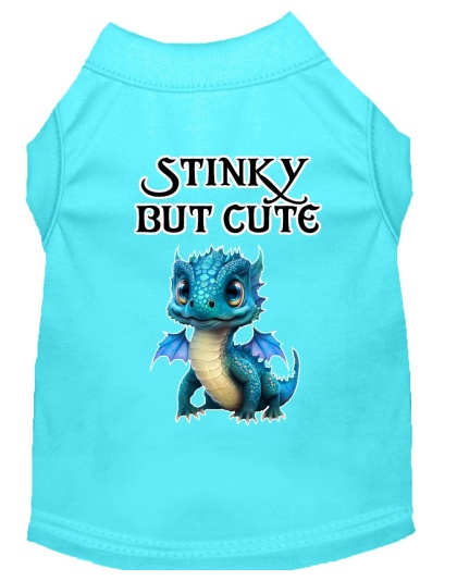 Stinky but Cute Dragon Screen Print Dog Shirt Aqua XS (8)