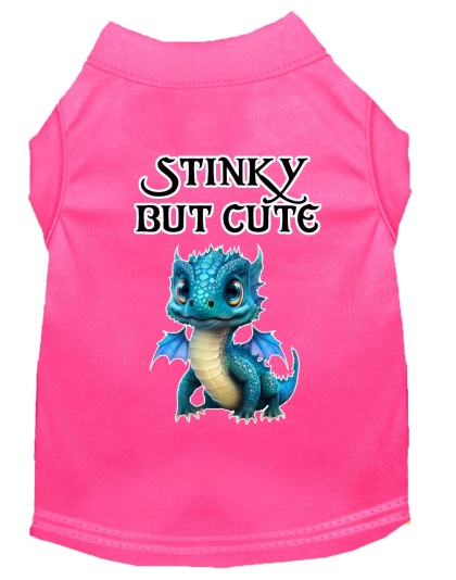 Stinky but Cute Dragon Screen Print Dog Shirt Bright Pink XS (8)