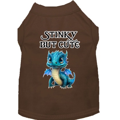 Stinky but Cute Dragon Screen Print Dog Shirt Brown XS (8)