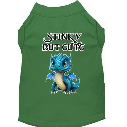 Stinky but Cute Dragon Screen Print Dog Shirt Green XS (8)