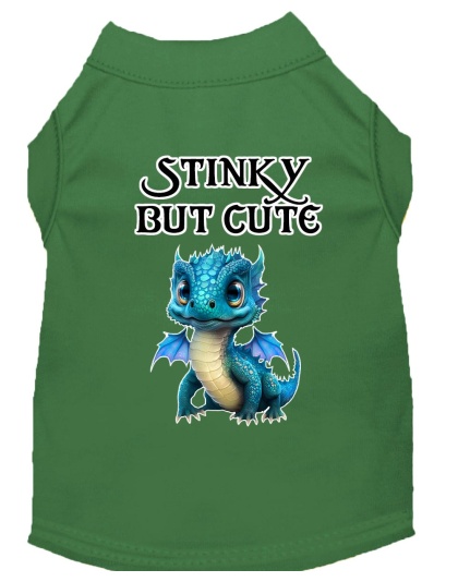 Stinky but Cute Dragon Screen Print Dog Shirt Green XS (8)