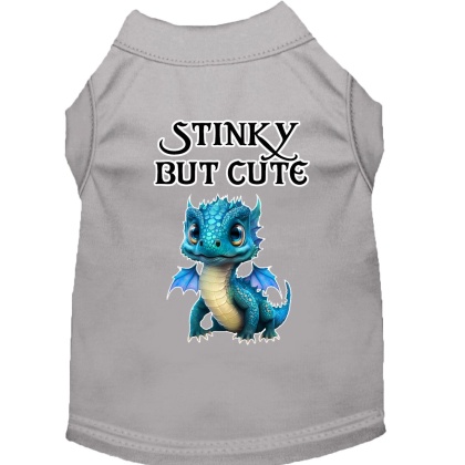 Stinky but Cute Dragon Screen Print Dog Shirt Grey XS (8)