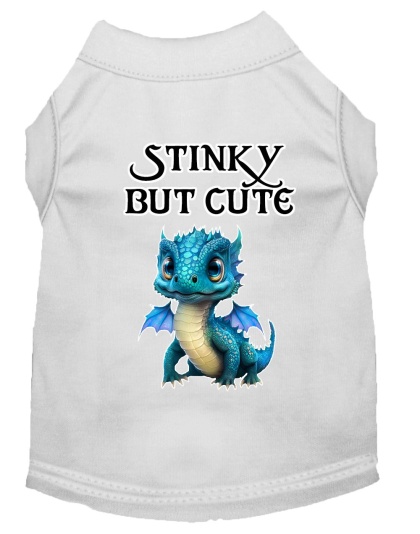 Stinky but Cute Dragon Screen Print Dog Shirt White XS (8)