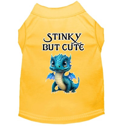 Stinky but Cute Dragon Screen Print Dog Shirt Yellow XS (8)