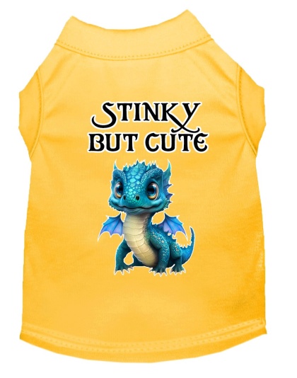Stinky but Cute Dragon Screen Print Dog Shirt Yellow XS (8)